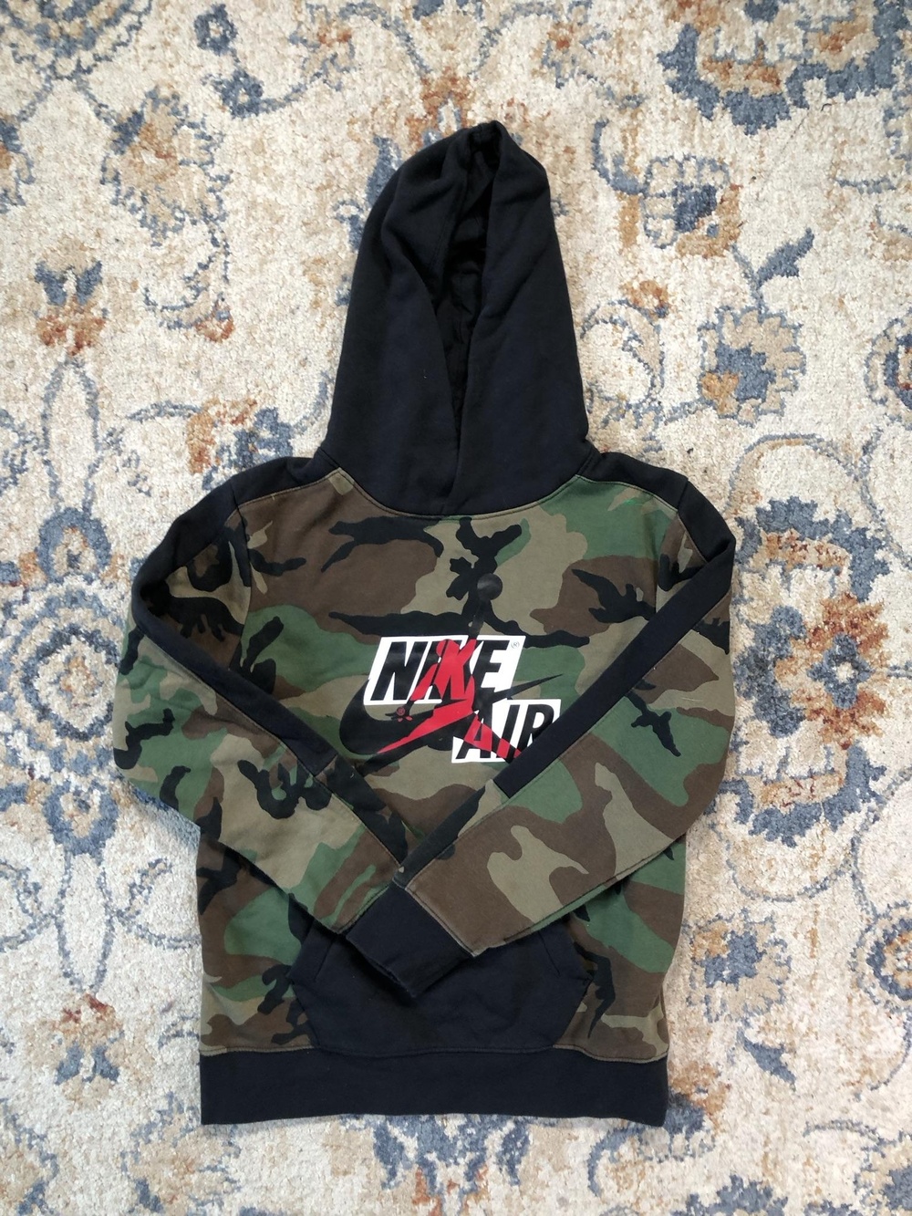 Jordan Hoodie Sweatshirt Boys L 12-13 Green Camo Nike Air Logo Fleece Pullover